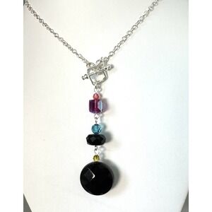 Emily Ray Sterling Silver 925 Crystal Drop Necklace Toggle Multi Color